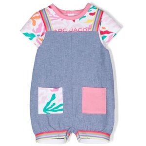 MARC JACOBS Baby Girls Overall Set 18M Rainbow Straps Denim Romper Outfit